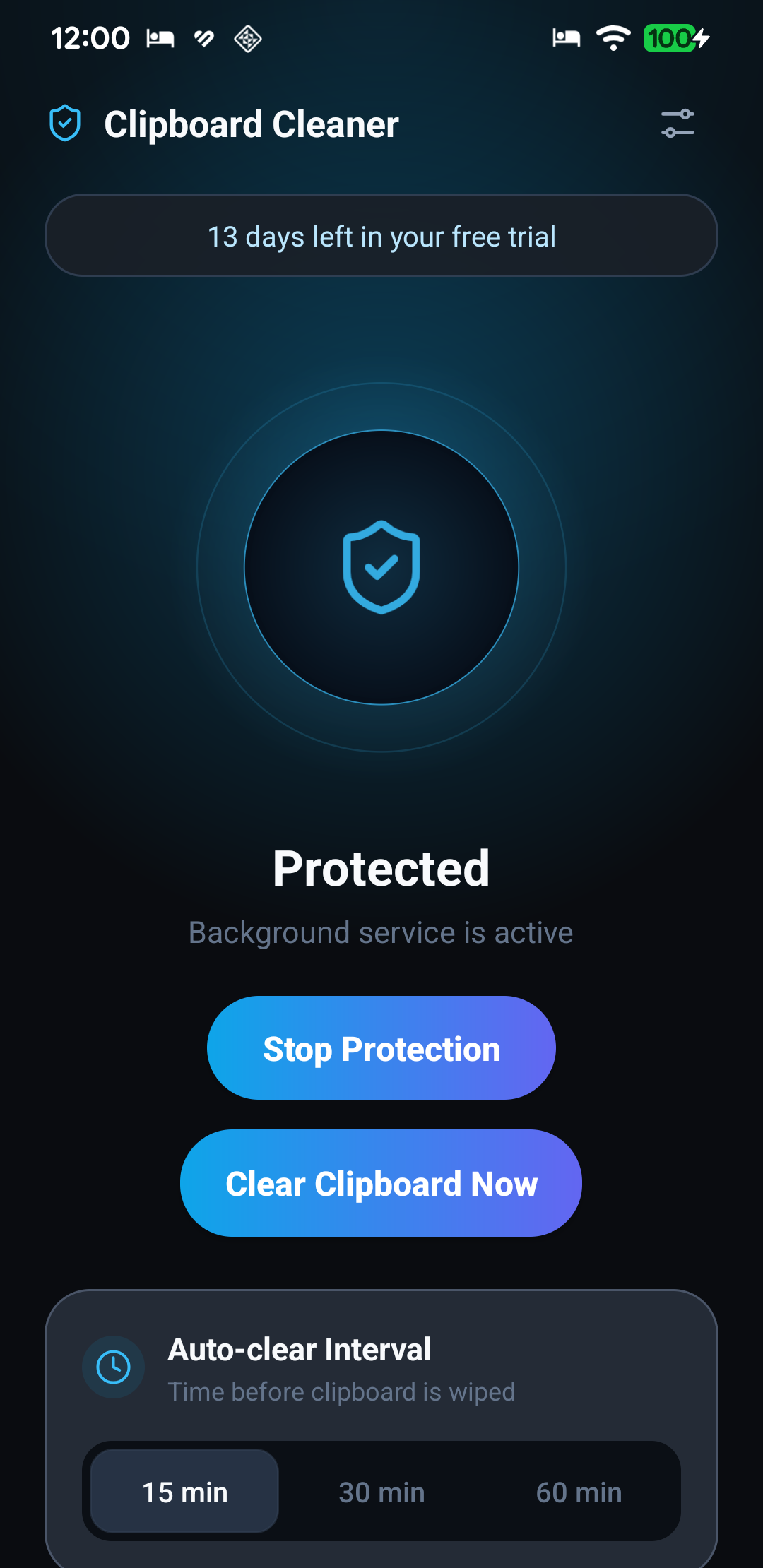 Clipboard Cleaner App - Main Screen
